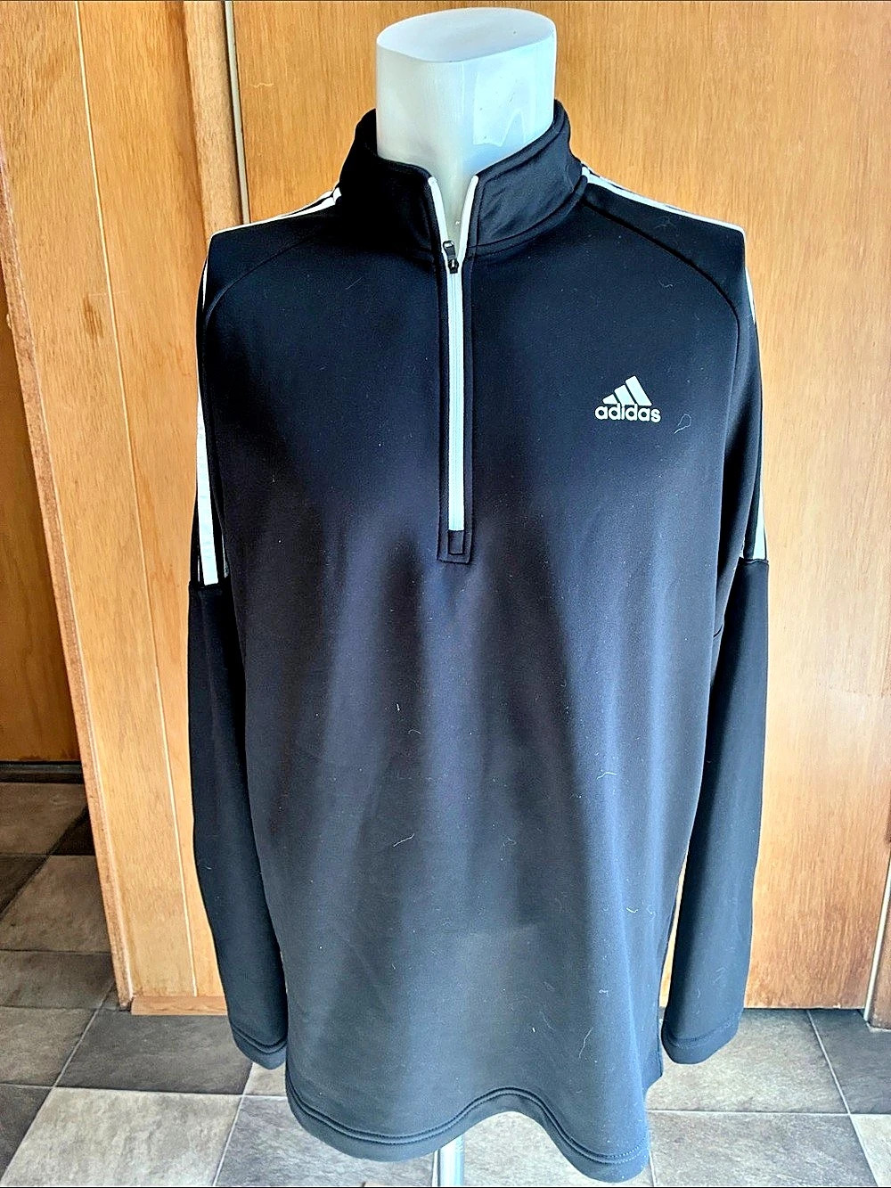 adidas Men's 3-Stripes French Terry 1/4 Zip Pullover Jacket Black